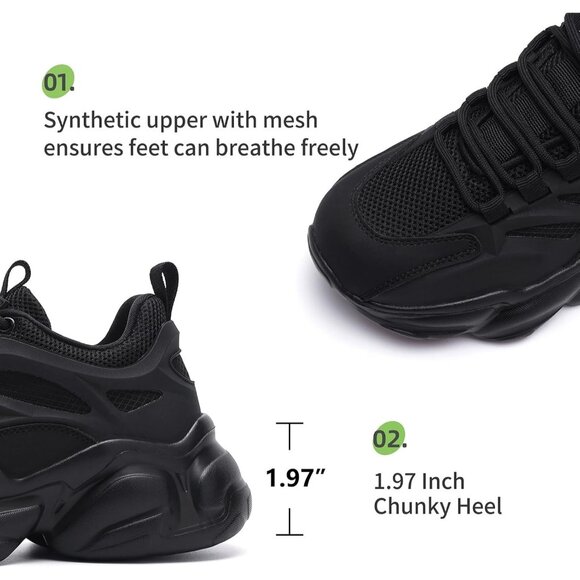 Women's Black Walking Comfortable Breathable Athletic Sneakers Non-Slip Shoes - Picture 3 of 6